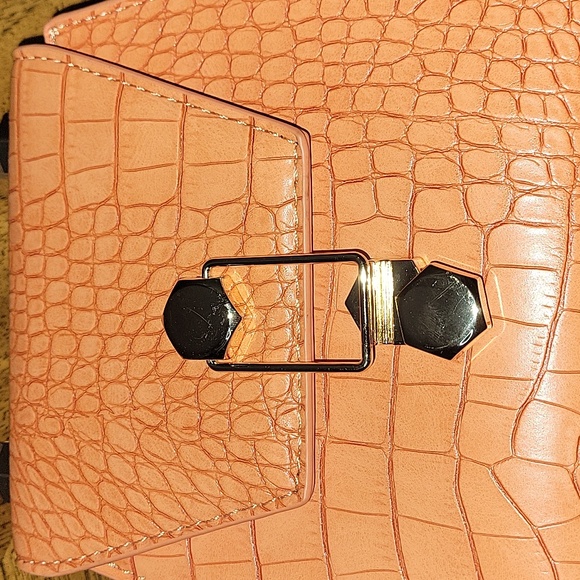 BADGLEY MISCHKA  Trapezoid Matte Croco Flap Over Crossbody bag, orange,NWT - Picture 9 of 17